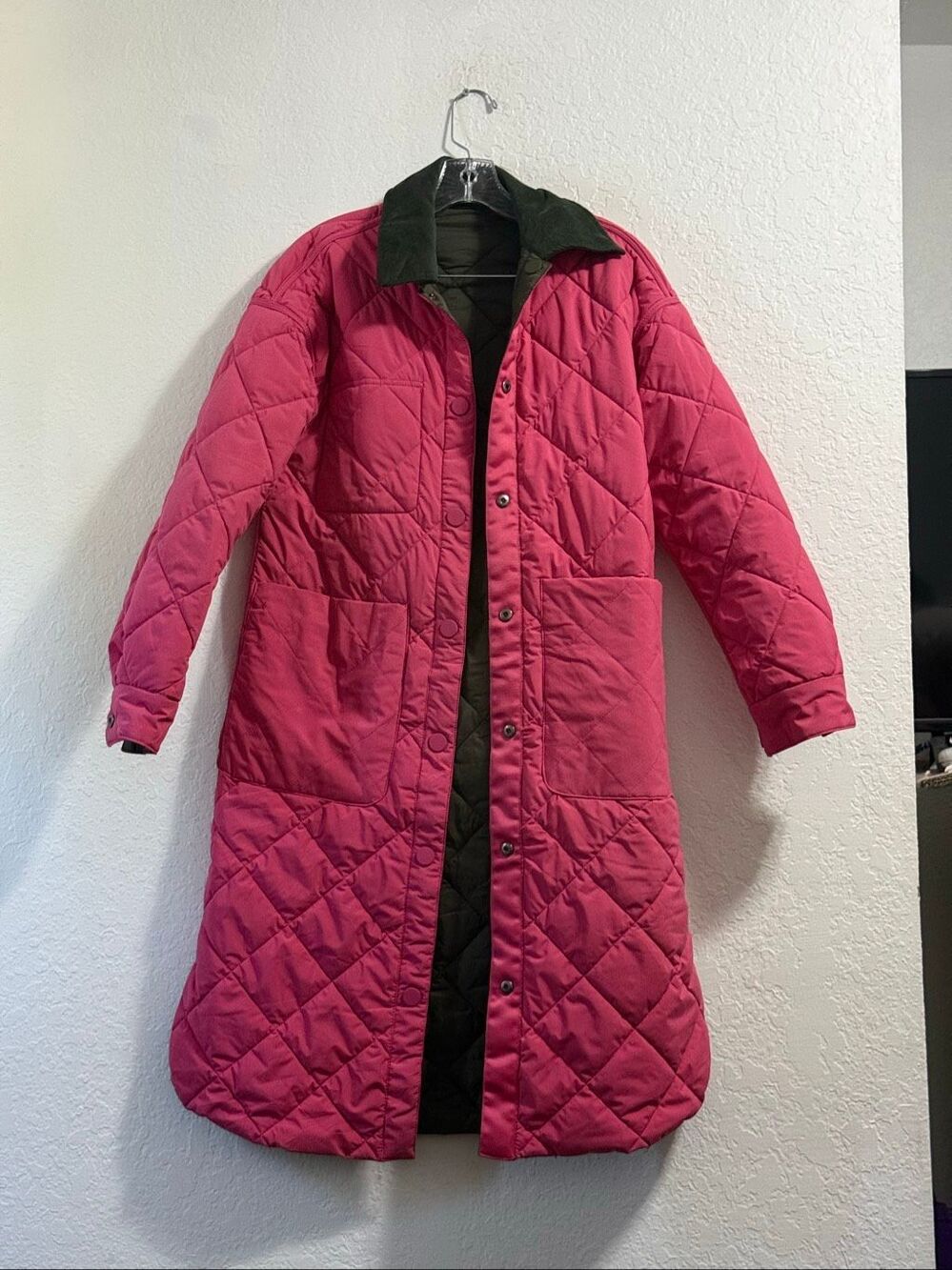 Anthropologie NVLT Green Pink Reversible Quilted Long Jacket Coat XS puffer